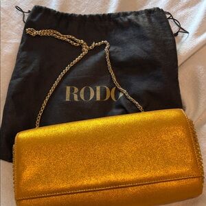 Rodo Gold Shimmer Clutch with Chain